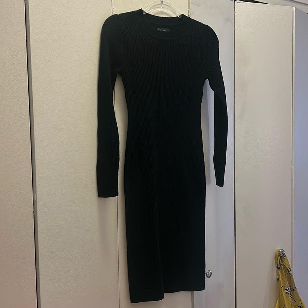 Gap black long sleeve midi rib sweater dress